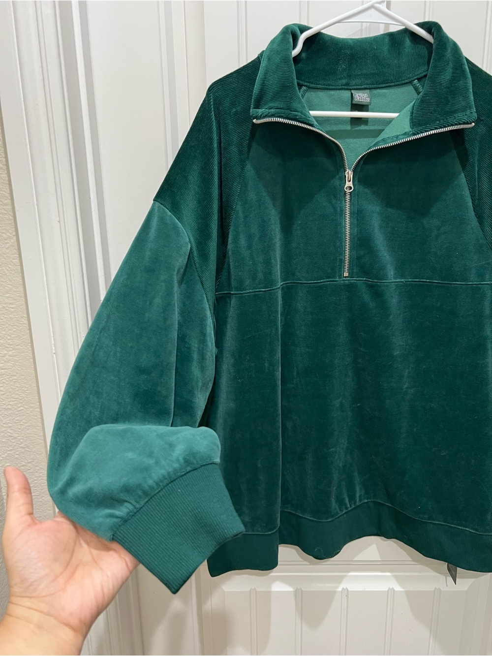 wild fable Forest Green Velour Quarter-Zip Pullover - Picture 4 of 7